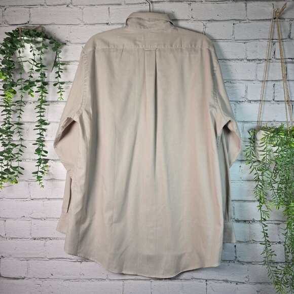 SOLITUDE IRON FREE LONG SLEEVE BUTTON DOWN TAN MENS SIZE LARGE EUC - Picture 5 of 6